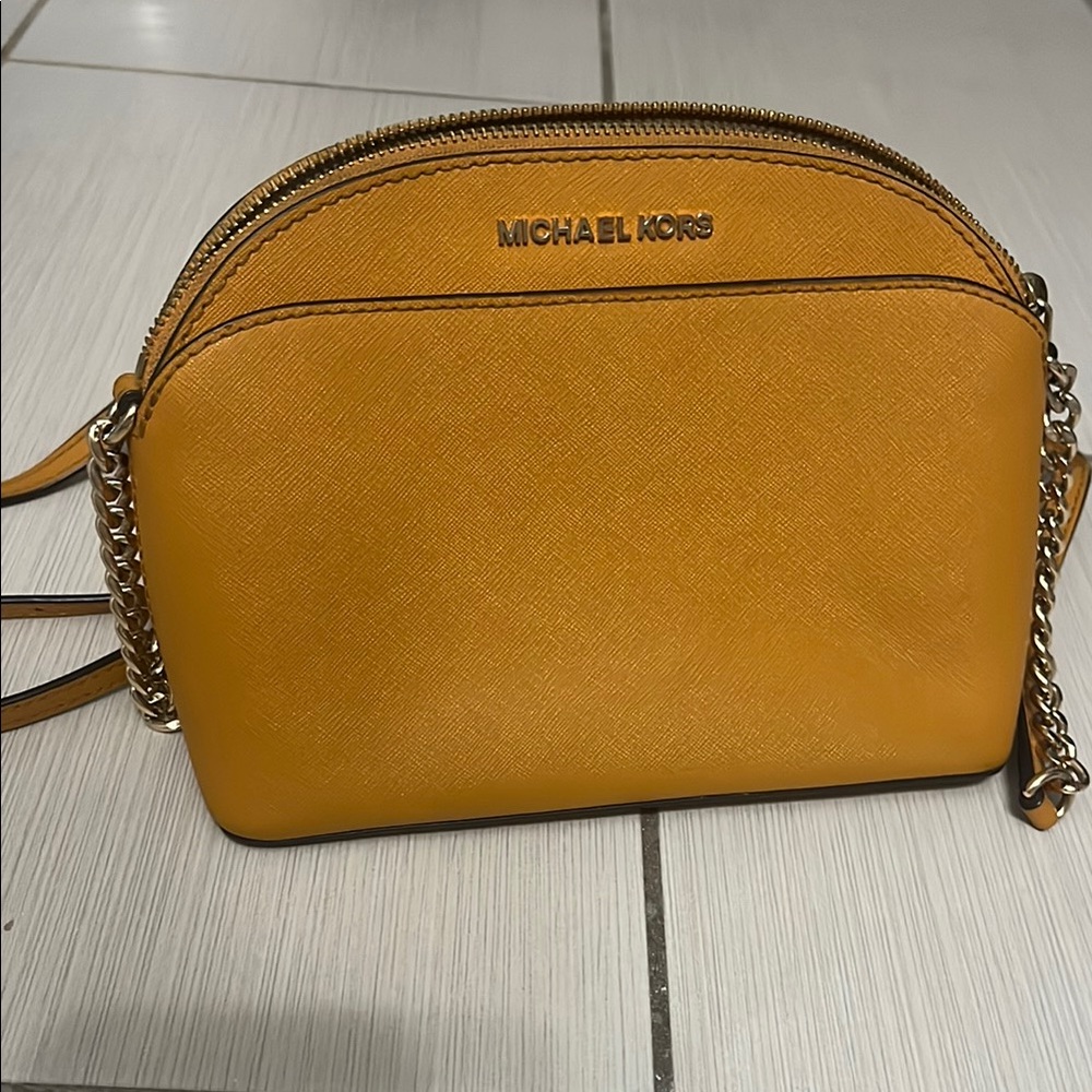 Michael Kors Women's Mustard Yellow Crossbody Bag gold chain detail